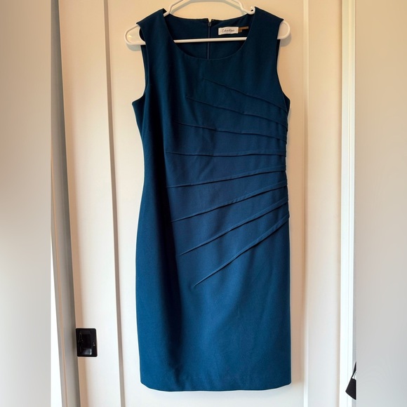 Calvin Klein Blue Pleated Sheath Midi Dress - Picture 1 of 2